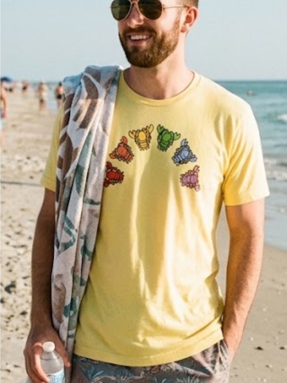 Bella Canvas Yellow Tee with Colorful Lobsters Graphic
